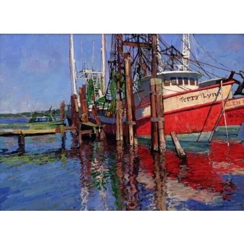 Free shipping seascape scenery canvas prints oil painting mediterranean sea boat printed on canvas wall art decoration picture