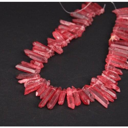 15.5"strand Titanium Red Roug Crystal Quartz Top Drilled Point Loose Beads,Raw Crystal Stick Pendant Beads DIY Jewelry Making