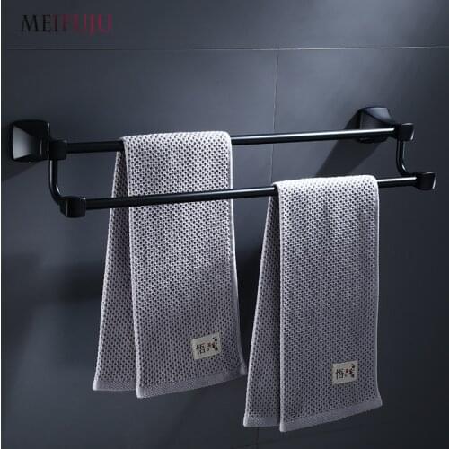 Black Single Double Towel Bar Rail Towel Holder Aluminum Bathroom Single Towel Rack Wall Mounted pendant Bathroom Accessories