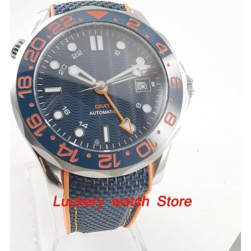 41mm no logo blue dial Luminous saphire glass;blue Ceramic Bezel GMT Automatic movement mens watch-BA118