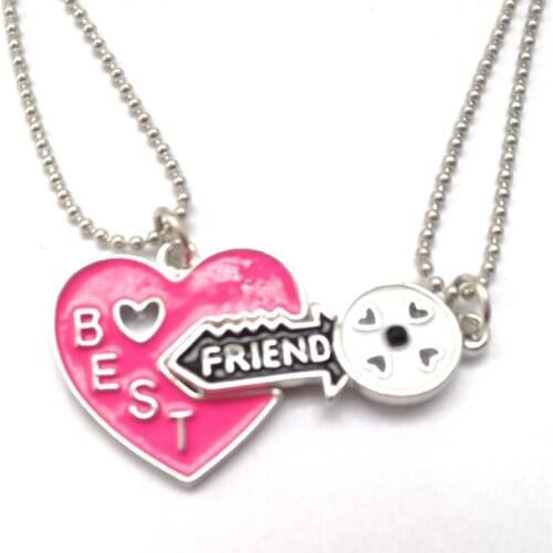 Children Best Friend Necklace Resin Pink Lock Keys Heart Pendant BFF 2 Necklace Friendship Jewelry Gifts For Kids 10 Set