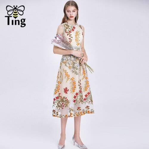 Tingfly Vintage Elegant Flower Embroidery Midi Long Party Night Dinner Dresses Summer Retro Chic A Line Casual Work Dress Plus Z