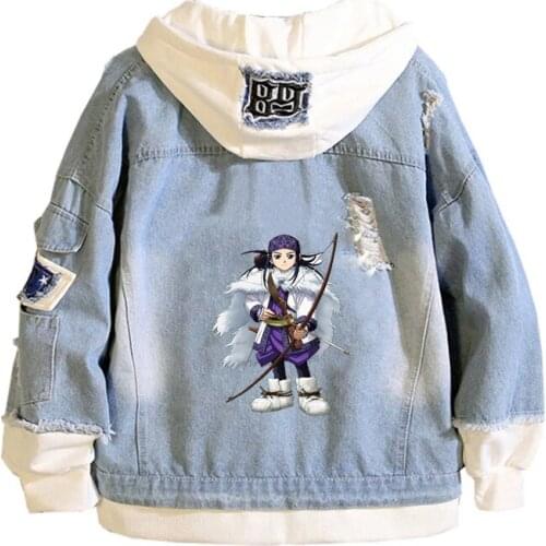 Anime Golden Kamuy Coat Teens cowboy Cosplay Jacket Men Women Casual Denim Hooded Loose coat Cartoon Hooded