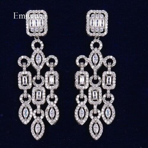 Emmaya New Fashion Design Geometry Noble White Color Tassel Earring High Quality CZ For Women Charming Decoration In Banquet