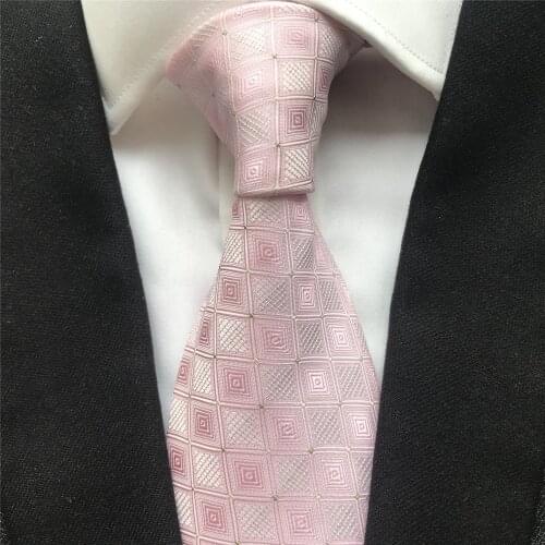 10 cm Width New Design Mens Ties Jacquard Woven Neck Tie Cravatas Light Pink Plaids Checkered Neckties for Men