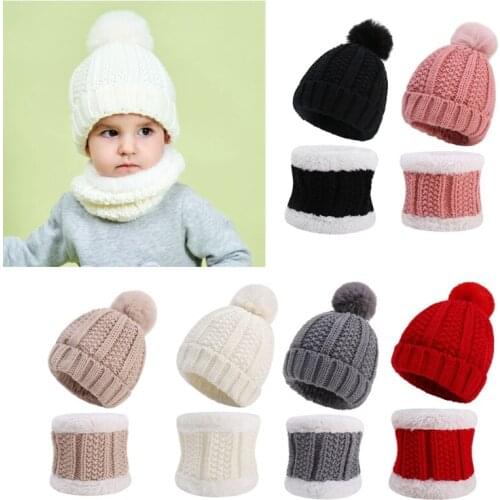 2Pcs Kid Girls Boys Infant Winter Warm Micro Fleece Scarf Hat Set Baby Kids Knit Beanie Cap