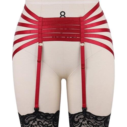 Body Harness Red Garter Belt Sexy Lingerie Bondage Stockings Wedding Garter Hollow Body Harness Woman Cage High Waist Leg Harnes