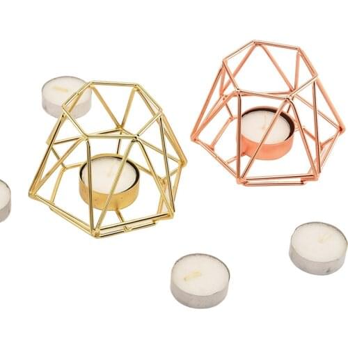 Creative Beautiful Candle Holder Copper 3D Geometric Golden Iron Wire Aroma Romantic Candlestick Wedding Holidays Christmas