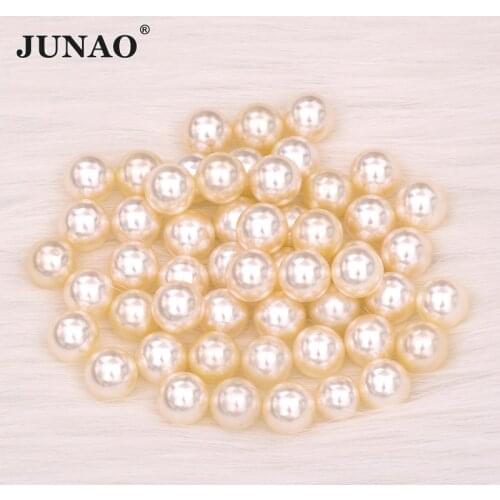 JUNAO High Quality 3 4 6 8 10 12 16 18 20 25mm Beige Round Imitation Pearl Beads No Hole Loose Garment Plastic Beads Decoration
