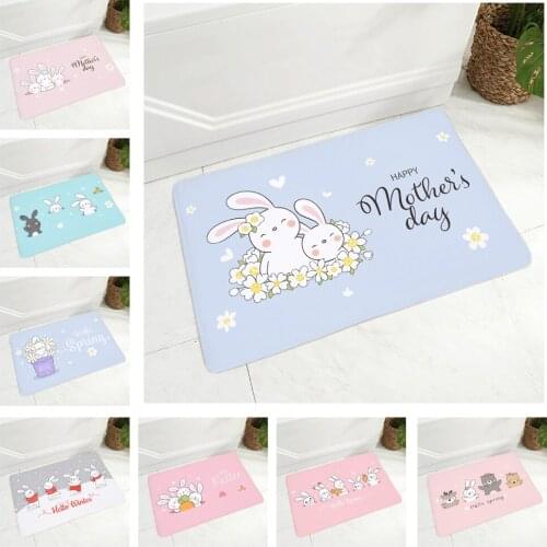 Cute Cartoon Rabbit Doormat Non-Slip Printed Soft Flannel Carpet Decor Happy Holiday Floor Door Mat for Hallway 40x60cm Carpet