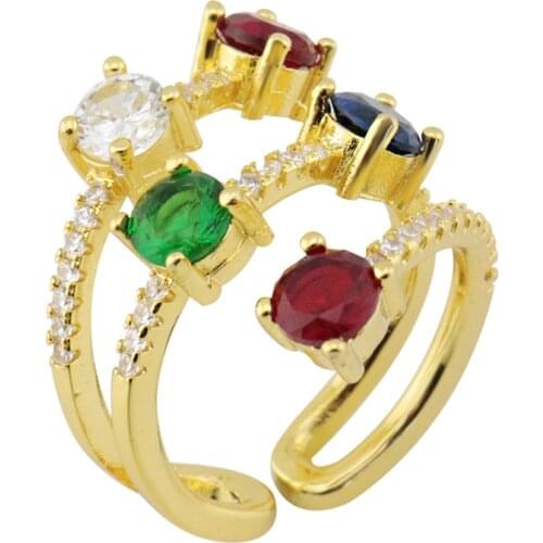 Fashion Alloy colours zircon adjustable gold color open ring for women