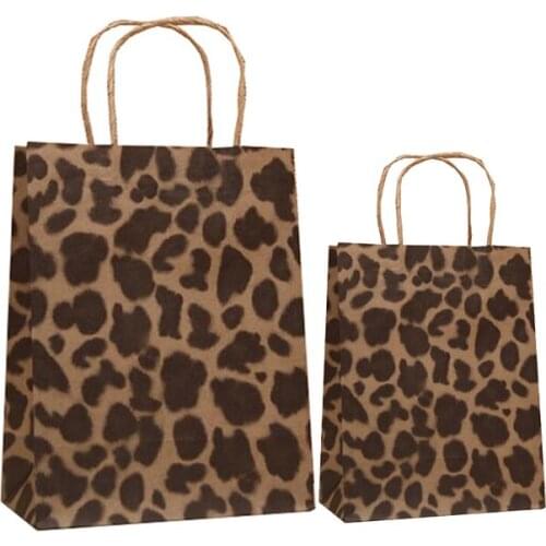 10PCS Fashionable leopard kraft paper bags gift paper bag with handle shopping bags packing bag Excellent quality 27*21*11cm