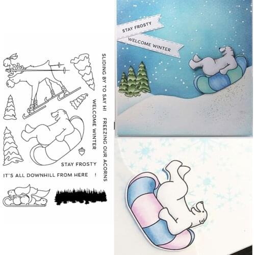 Moose&Polar Bear Sliding By To Say Hi Clear Stamps Animals+Phrases Kids Transparent Silicone Stamp 2020