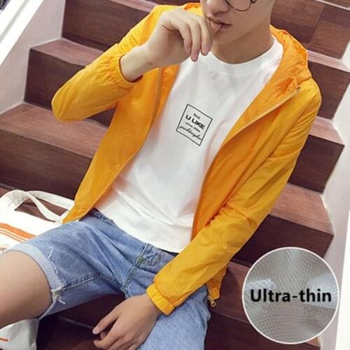 Spring summer men Sun protection jacket ultra-thin hooded Casual coat mens Solid color Windbreaker fashion Male zipper outerwear