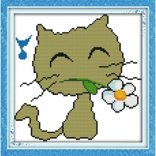 Happy cat cross stitch kit 14ct 11ct count print canvas stitches embroidery DIY handmade needlework plus