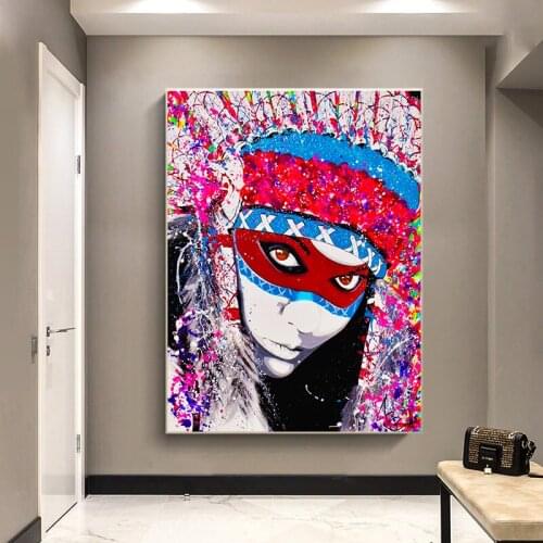 Room Wall Decor Graffiti Art Canvas Painting Posters and Prints Wall Art Indian Abstract Woman Picture for Living Room Cuadros