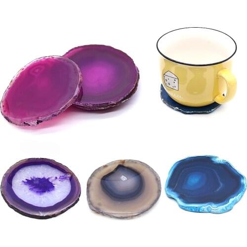 Natural Geode Agate Stone Coasters Colorful Agate Slices Ornaments Drink Coaster Cup Mat Real Agate Pad for Home Decoration