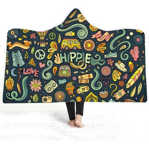 3d Printed Plush Home Office Textile Hooded Blanket For Adult Child Washable Warm Sofa Velet Fleece Throw Blanket