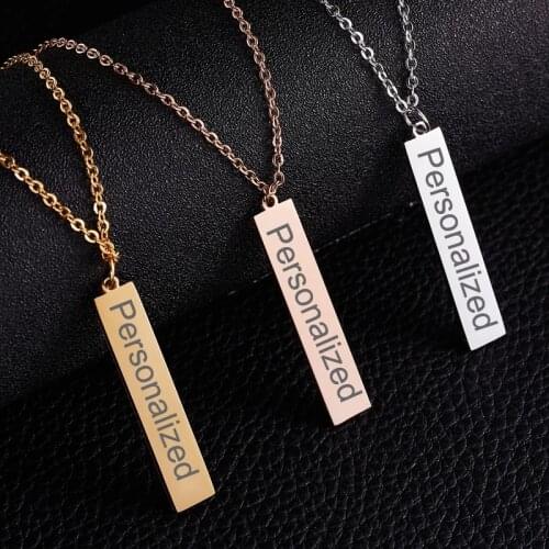 Rinhoo Personalized Custom Name Square Necklace Stainless Steel Engraving Word Pendant Necklaces For Women Men Jewelry Gift