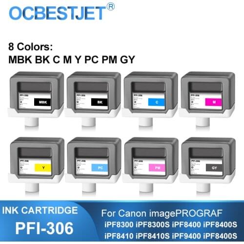 PFI-306 330ML Compatible Ink Cartridge With Full Ink For Canon iPF8300 iPF8300S iPF8400 iPF8400S iPF9400 iPF9410 8Colors/Set