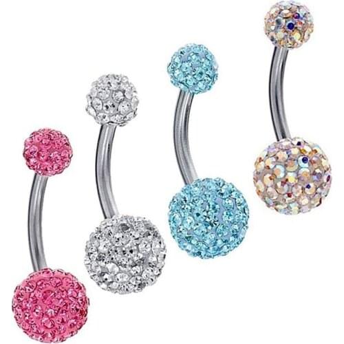 Summer 9 Style Color Rhinestone Ball Belly Button Ring Surgical Steel Navel Pirsing Piercing Barbell Stud Bent Bar Body Jewelry