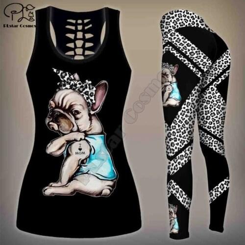 PLstar Cosmos Womens for girl Workout Pants funny dog 3D Printed Hollow Tanktop sexy Vest Yoga Tank Tops Fitness Soft Legging
