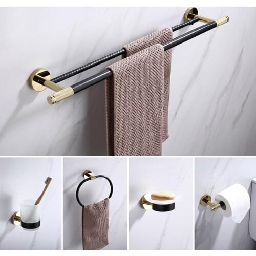 Solid Brass Towel Ting Towel Rack Shelf Wall Toilet Brush Holder Soap Dispenser Coat Hooks Black Gold Bathroom Accessories Set