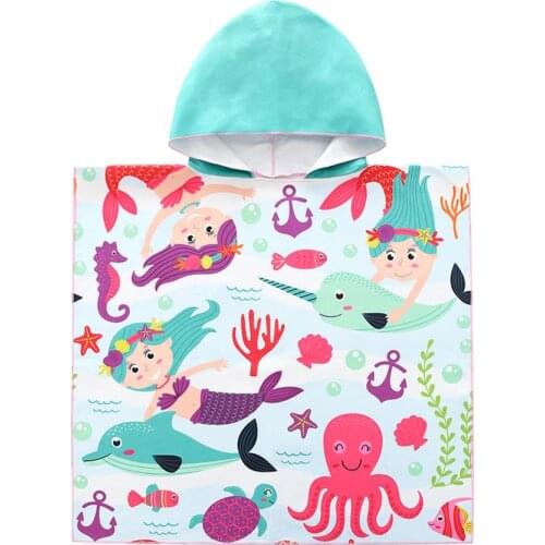ED-Lumos Pink Mermaid Hooded Kids Bath Towel Beach Towel Wrap Folding for Girls Toddlers Under Age 7