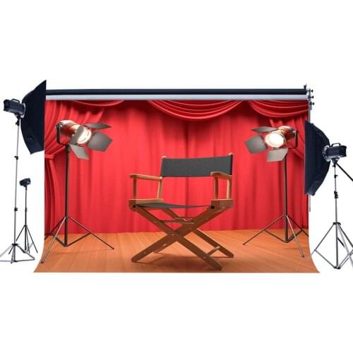 Interior Photostudio Backdrop Shining Stage Lights Red Curtain Backdrops
