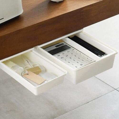 Punch-free Hidden Under Table Pencil Tray Folder Desk Stationery Storage Drawer Organizer Box Household Sundries Holder