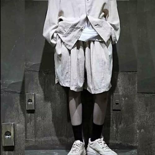 Mens new solid color Linen Lace up loose Korean fashion casual shorts skirt youth thin large size lovers
