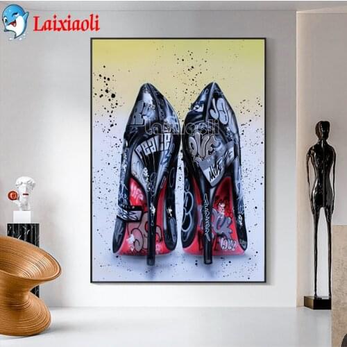 Women Black High Heels Shoes Graffiti Art 5D DIY Diamond Painting Cross Stitch Diamond Embroidery Mosaic Full Kits Handmade Gift