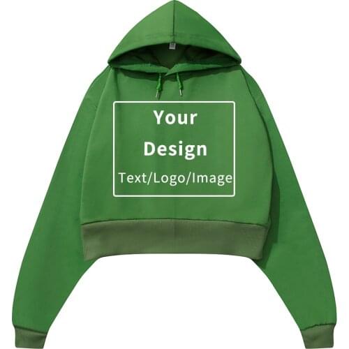 Cropped Hoodies Women Customed Your Own Design Drawstring Sweatshirts Female Spring Cotton Hooded Long Sleeve Pullover Tops