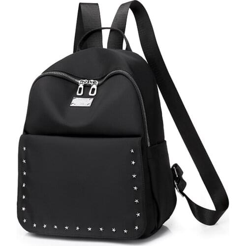 Womens Backpack Fashion Star Rivet Waterproof Oxford Simple Solid Light Multi-Pocket Large Capacity Leisure Travel School Bag