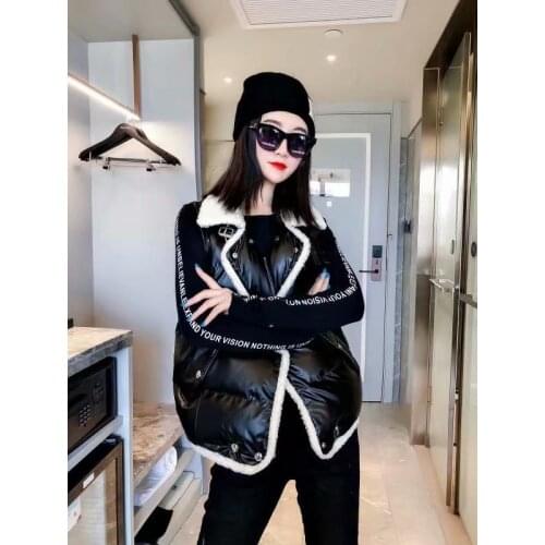 Lamb Wool Stitching Cotton Vest Women Slimming Short Double Breasted Lace-up Sleeveless Student Cotton-padded Waistcoat