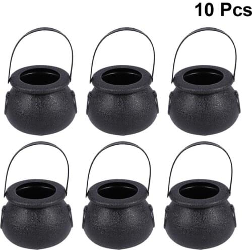 10pcs 5x7cm Halloween Candy Bucket WitchS Cauldron Trick Or Treat Candy Pail Holder Halloween Candy Bucket (Black)