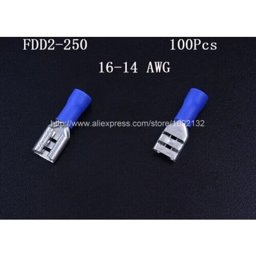 100pcs FDD2-250 parent pre insulated joint cold pressed terminal /6.3 plug spring