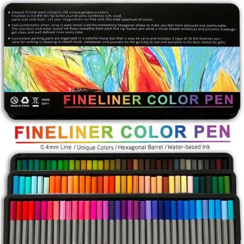 108 Fineliner Pens Colored Fine Tip Markers 0.4 mm Fine Point Pens Felt Tip Pens for Drawings Journaling Art Supplies