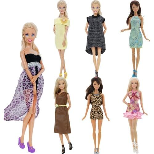 2 Pcs Items = 1x Fashion Doll Dress Party Wear Short Gown + 1x High Heels Shoes Flat Sandal Clothes For Barbie Doll Accessories