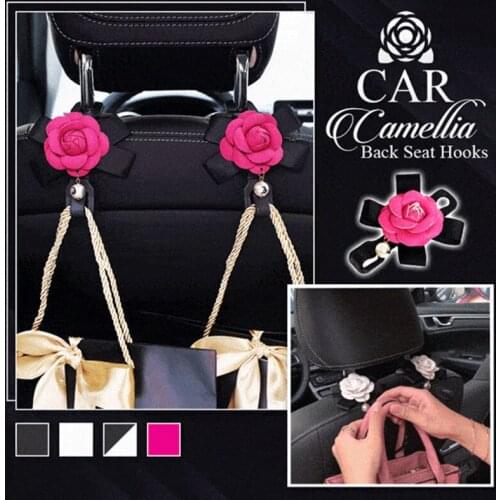 2PCS Car Camellia Back Seat Hooks Pearl Camellia Flowers Car Seat Back Hook Bags Hanger Car Styling