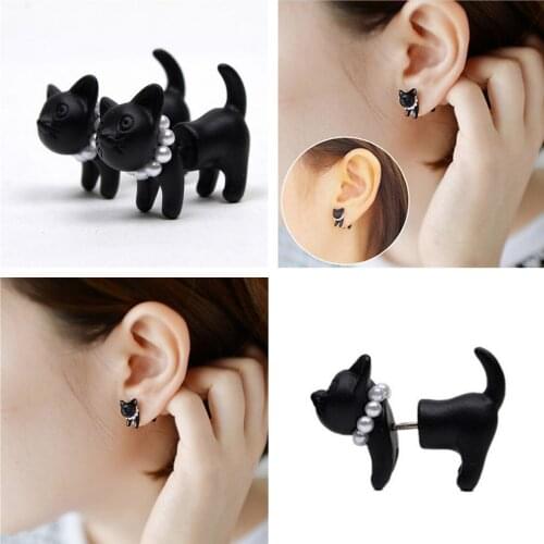 2PCS Creative 3D Animal Earrings Cartoon Kitten Lovely Ear Stud Earrings Jewelry For Women Girls Female Minimalist Jewelry Gift