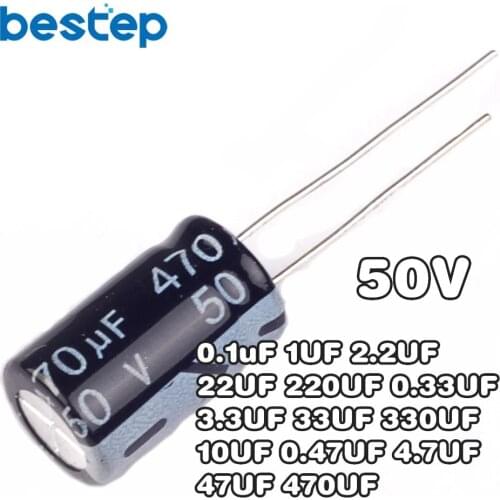 50PCS 50V aluminum electrolytic capacitor 50V 0.1uF 1UF 2.2UF 22UF 220UF 0.33UF 3.3UF 33UF 330UF 10UF 0.47UF 4.7UF 47UF 470UF