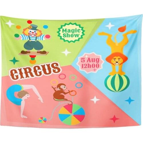 Aerialist Actors Circus Juggling Clown Lion on The Ball and Monkey Gymnast Bike to Advertise Show Balloon Tapestry Home Decor