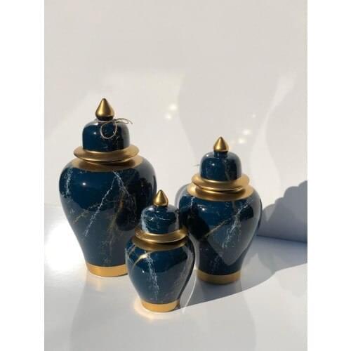 Artezza Home Şah Cube 3'lü Midnight blue Marble Pattern