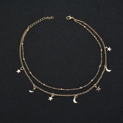 JCYMONG New 38+5cm Gold Silver Color Beads Chain Choker Necklace For Women Fashion Star Moon Pendant Necklace 2020 Jewelry Gift