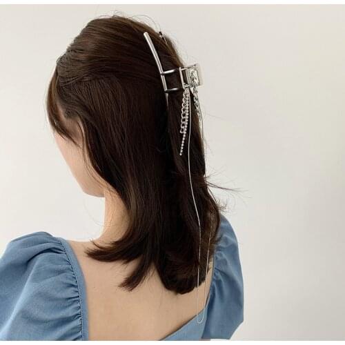 Ins Niche Design Personality Fashion Simple Flash Diamond Chain Hair Claws Chain Temperament Metal Female Head Clip Accessories