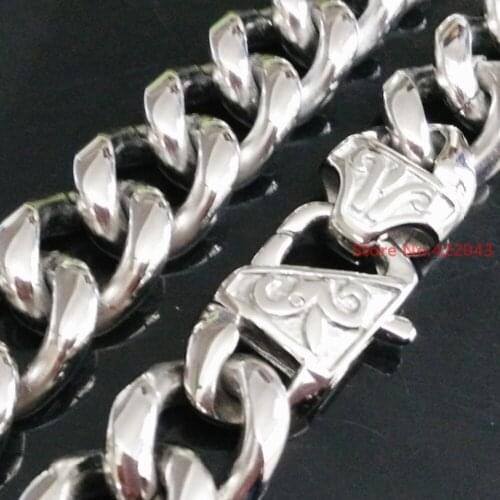 Wholesale 7"-40" 316L Stainless Steel 13/15MM Silver color Buckle Cuban Curb Link Chain Mens Boys Necklace Jewelry