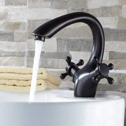Black Oil Rubbed Bronze Dual Cross Handles Bathroom Vessel Sink Faucet Mixer Taps ahg028