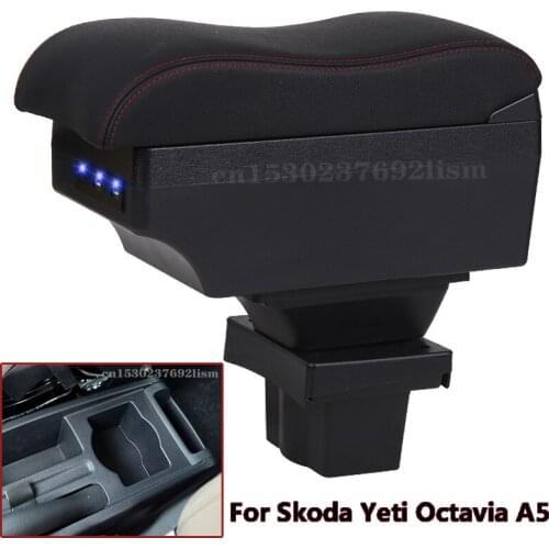 For Skoda Octavia Armrest box For Skoda Yeti Mk2 2005-2012 Car Armrest Retrofit parts Storage box car accessories USB