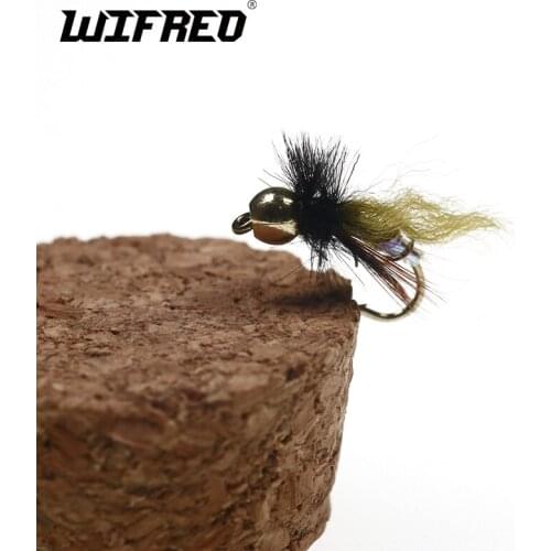 Wifreo 10PCS #12 Holographic Brass Bead Head Midge Chironomidae Fly Trout Fishing Flies Nymph Fly
